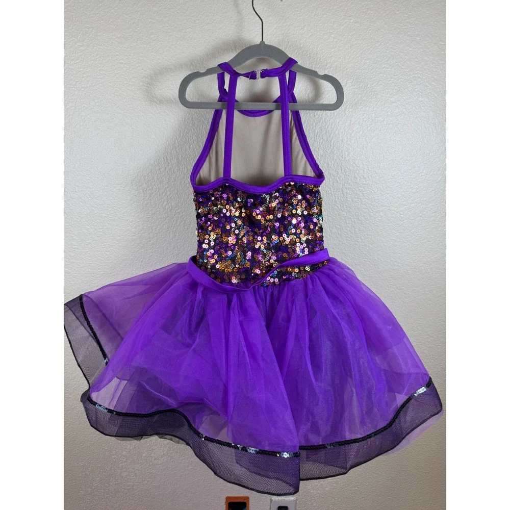Weissman Dance Costume Tutu Dress Kids MC 10‎ Purple Sequin Halter Tulle Sparkle